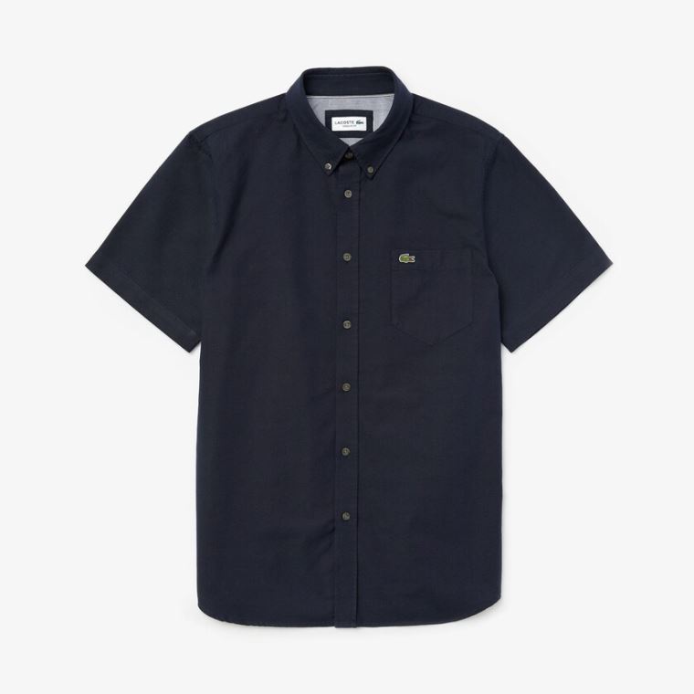 Lacoste Regular Fit Oxford Bomull Shirt Marineblå Blå | fclXlxMn