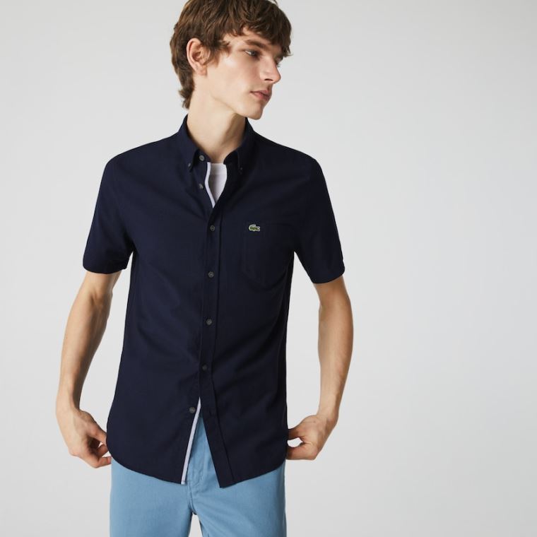 Lacoste Regular Fit Oxford Bomull Shirt Marineblå Blå | fclXlxMn