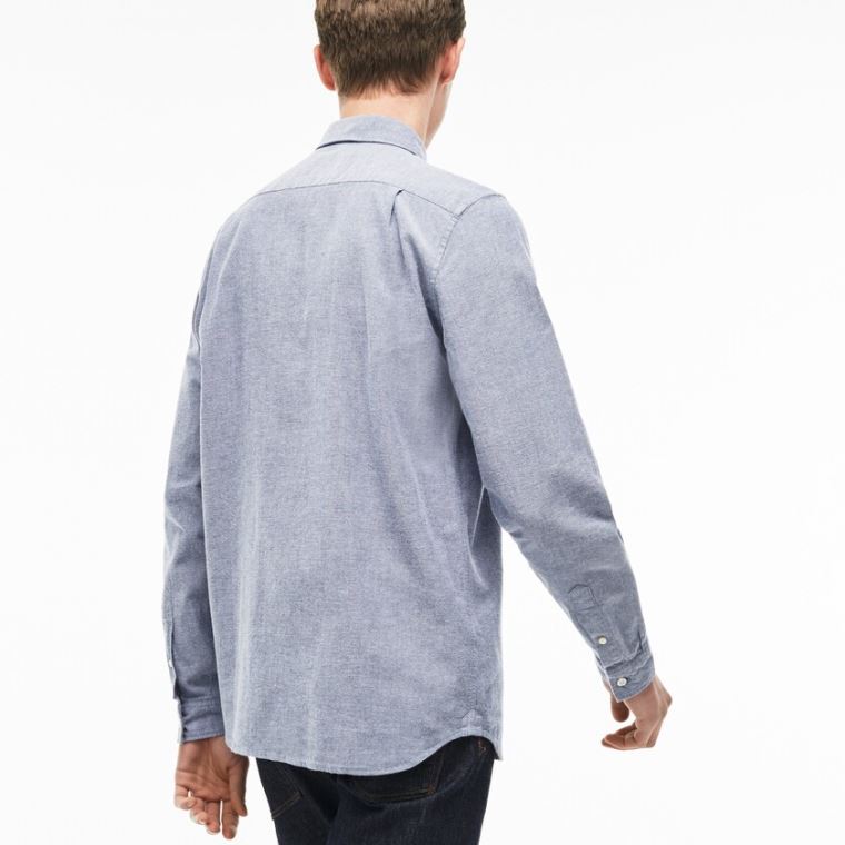 Lacoste Regular Fit Oxford Bomull Shirt Marineblå Blå Hvite | qPTMBlQD