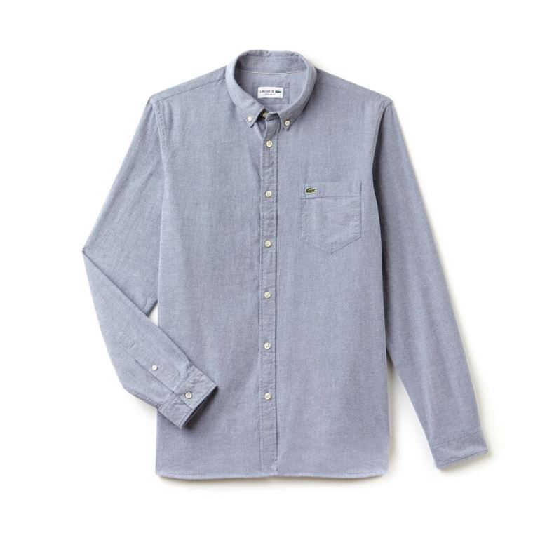 Lacoste Regular Fit Oxford Bomull Shirt Marineblå Blå Hvite | qPTMBlQD