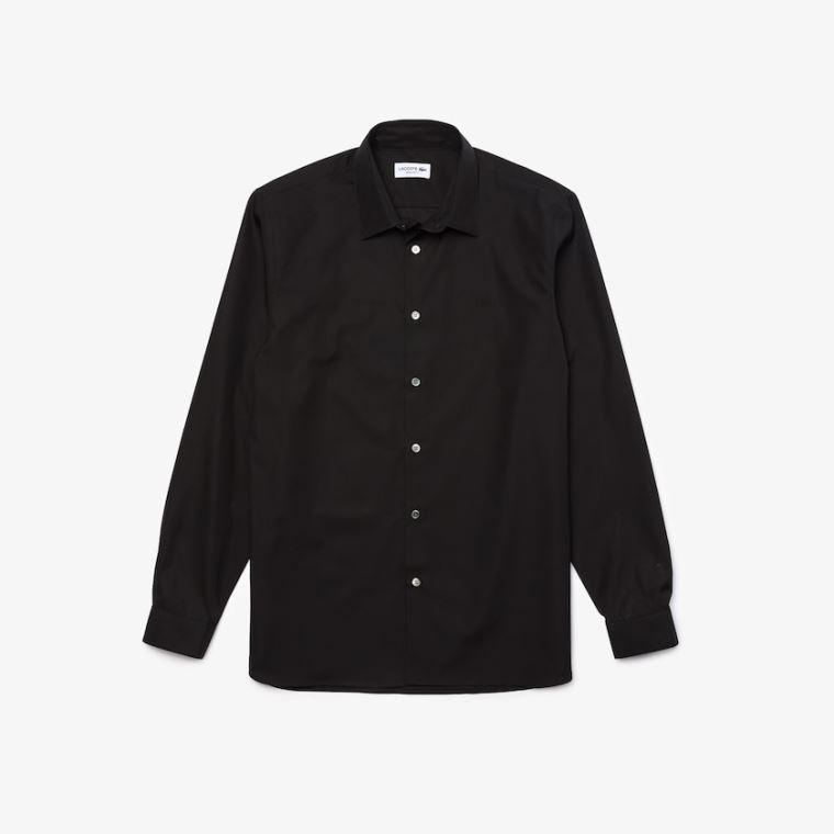 Lacoste Regular Fit Premium Bomull Poplin Shirt Svarte | 6QrE3Mgz