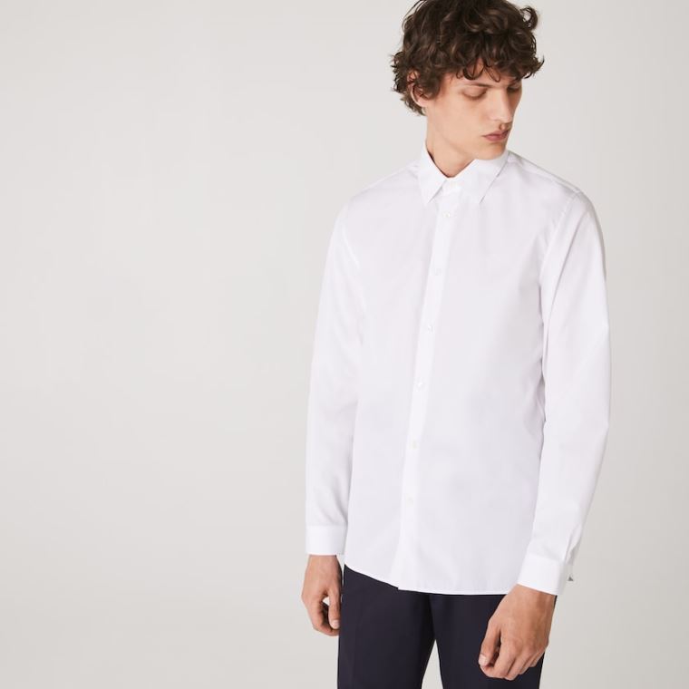 Lacoste Regular Fit Premium Bomull Poplin Shirt Hvite | 9vM9mgae