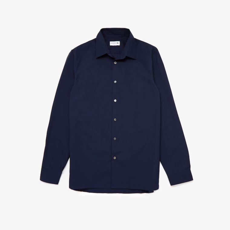 Lacoste Regular Fit Premium Bomull Poplin Shirt Marineblå Blå | oYADZll4