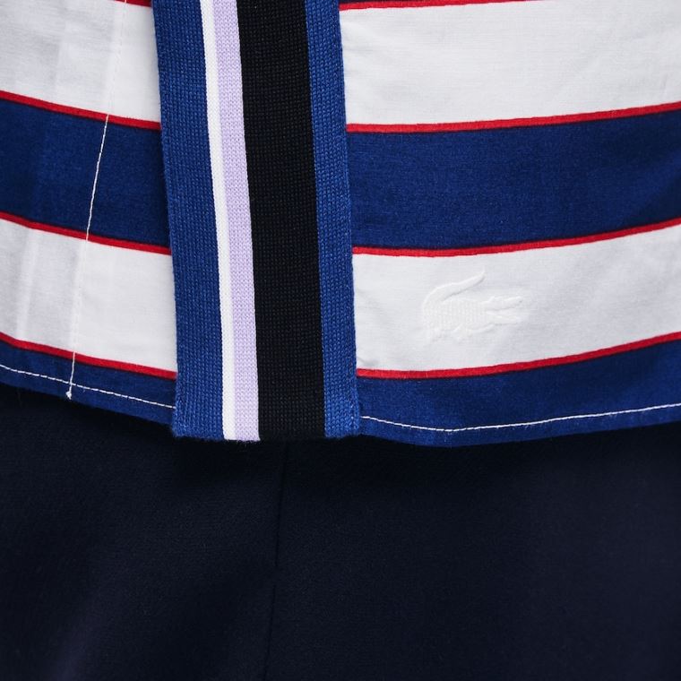 Lacoste Regular Fit Striped Bomull & Silk Voile Shirt Hvite Marineblå Blå Rød | M4q9OMnJ