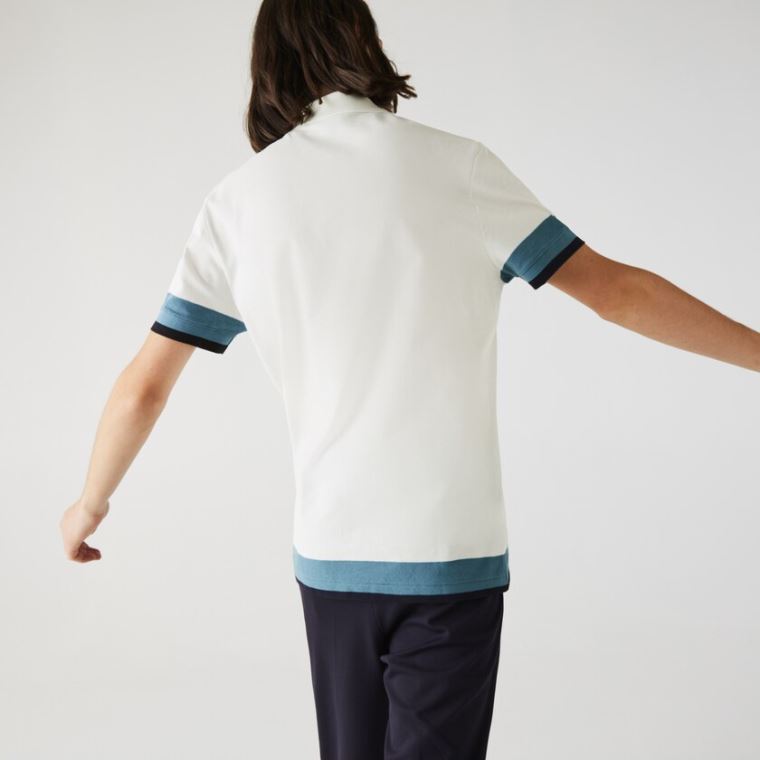 Lacoste Regular Fit Textured Bomull Piqué Polo Hvite Blå Marineblå Blå | Gm6PYHCY