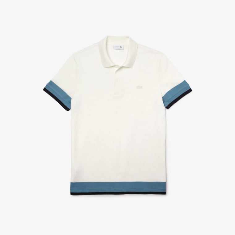 Lacoste Regular Fit Textured Bomull Piqué Polo Hvite Blå Marineblå Blå | Gm6PYHCY