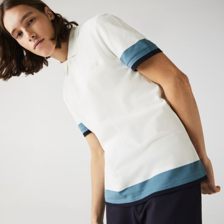 Lacoste Regular Fit Textured Bomull Piqué Polo Hvite Blå Marineblå Blå | Gm6PYHCY