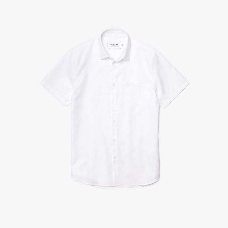 Lacoste Regular Fit Textured Bomull Poplin Shirt Hvite | rH10Ni87