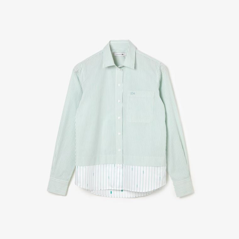 Lacoste Regular Fit Trompe-L'œil Bomull Poplin Shirt Hvite Grønn | dNfrq2Vr