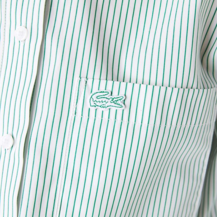 Lacoste Regular Fit Trompe-L'œil Bomull Poplin Shirt Hvite Grønn | dNfrq2Vr