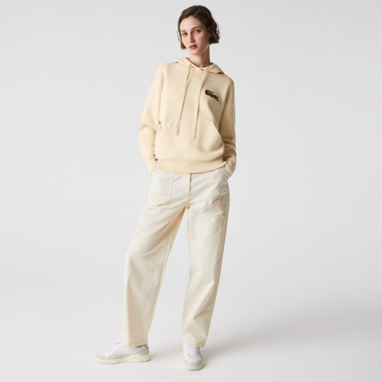 Lacoste Relaxed Embroidered Croc Hette Bomull Genser Beige | tuBZBqhL