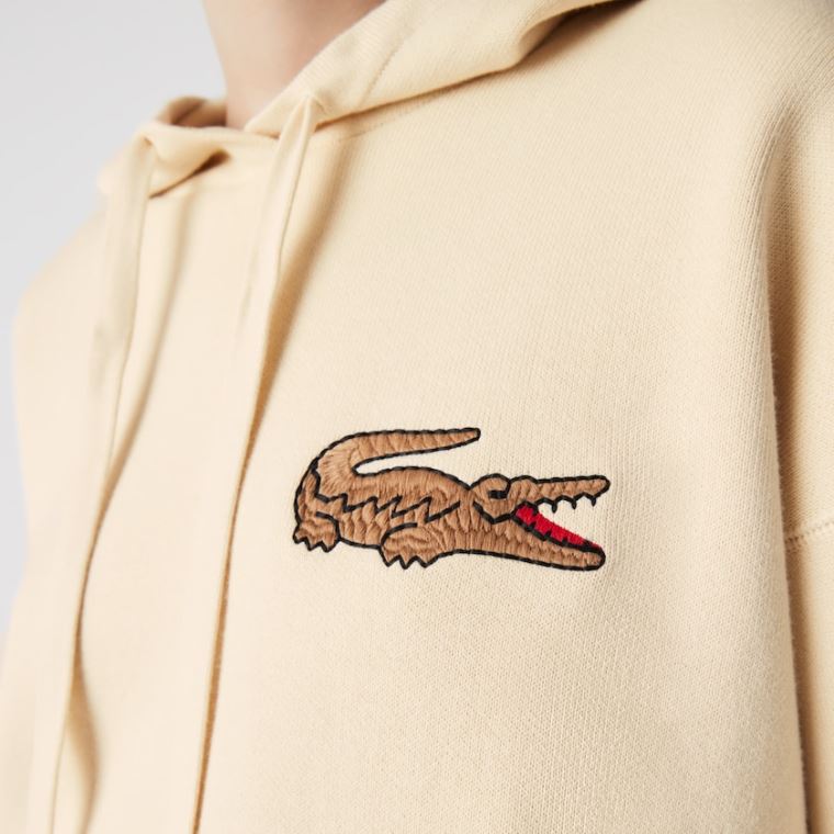 Lacoste Relaxed Embroidered Croc Hette Bomull Genser Beige | tuBZBqhL