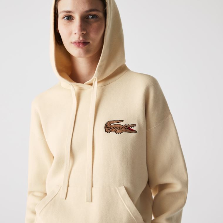 Lacoste Relaxed Embroidered Croc Hette Bomull Genser Beige | tuBZBqhL