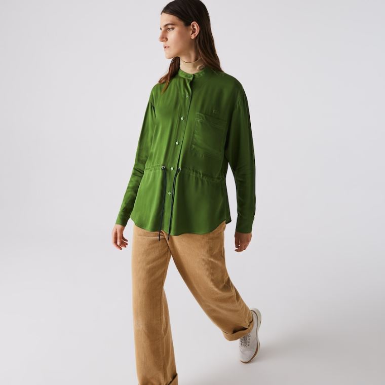 Lacoste Relaxed Fit Adjustable Liv Flowy Mao Collar Shirt Grønn | foabbSJ2