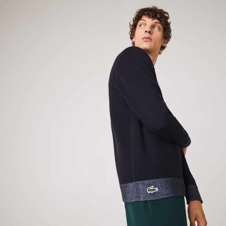 Lacoste Reversible Crew Neck Contrast Genser Marineblå Blå Blå | IztKPziu