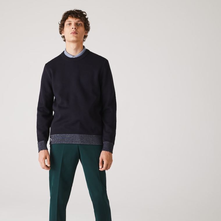 Lacoste Reversible Crew Neck Contrast Genser Marineblå Blå Blå | IztKPziu