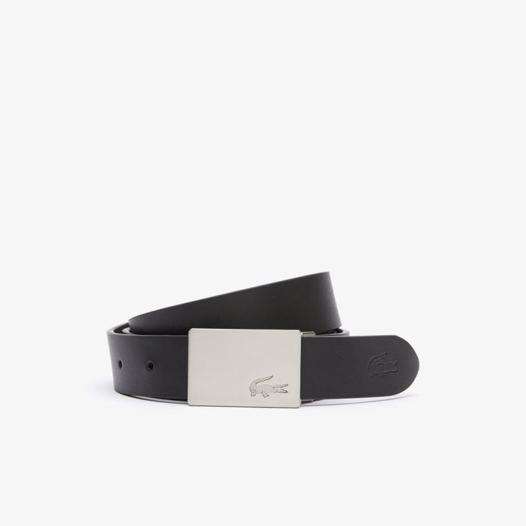 Lacoste Reversible Lær Belt And 2 Buckles Gift Set Svarte Sølv | gqYaIXMN