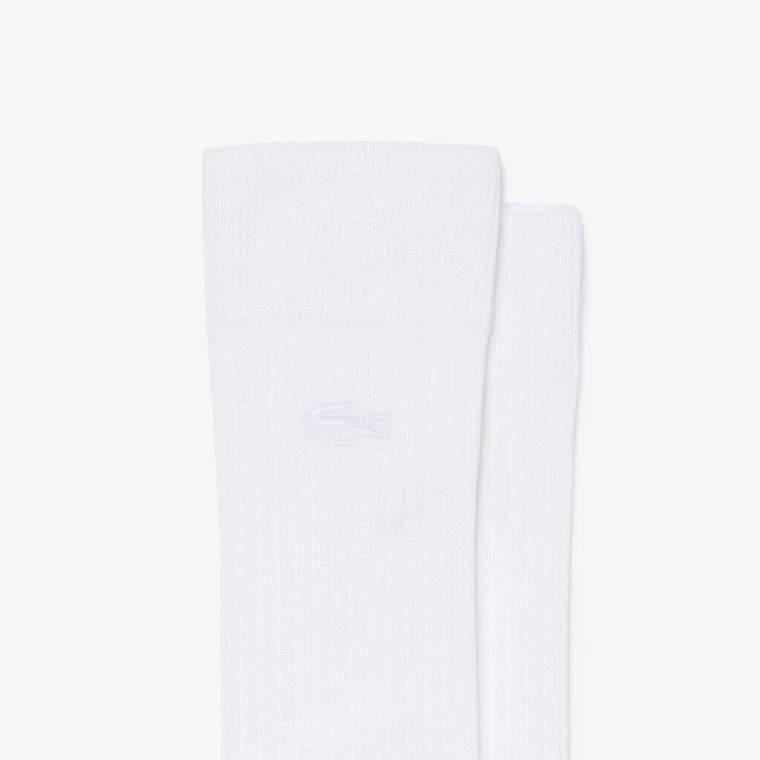 Lacoste Ribbed Bomull Blend Socks Hvite | fBozRT3c