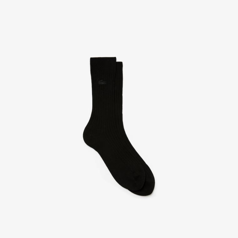 Lacoste Ribbed Bomull Blend Socks Svarte | 8spUDf86