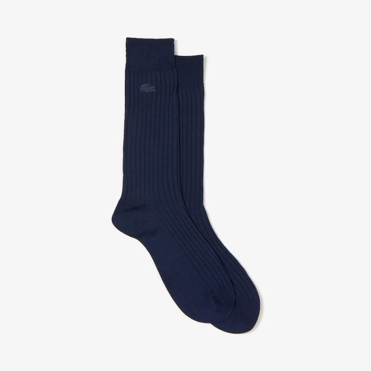 Lacoste Ribbed Socks Marineblå Blå | cXuwmHHU