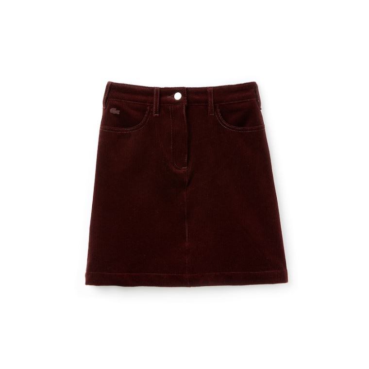 Lacoste Ribbed Stretch Velour A-Line Skirt Brune | k3frlrTV