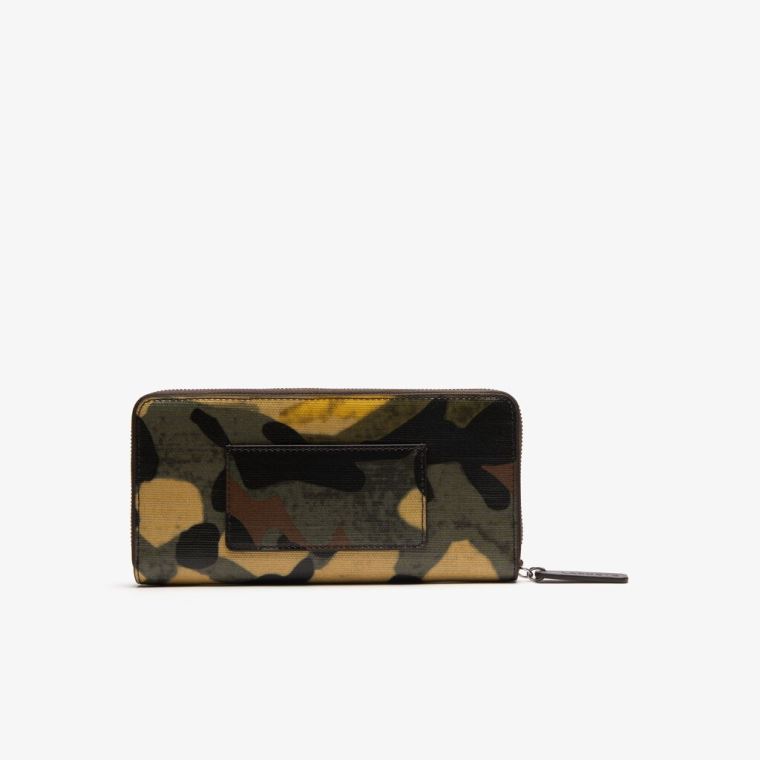 Lacoste Robert George Coated Print Canvas Zip Wallet Grønn | dnEOvQE8