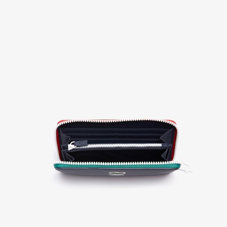 Lacoste Roland Garros Contrast Interior Zippered Wallet Marineblå Grønn | vIdhmCcY