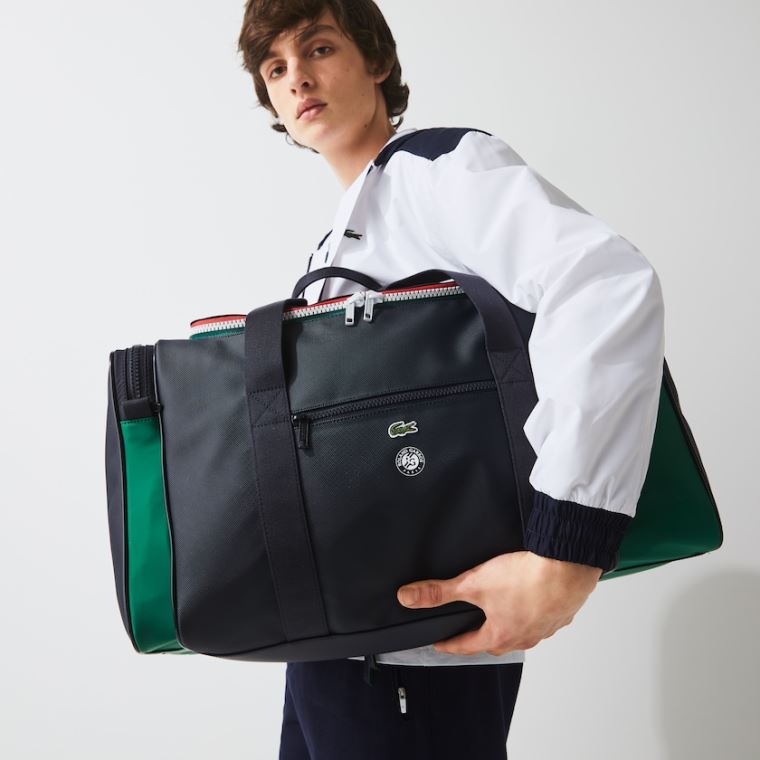 Lacoste Roland Garros Two-Tone Nylon Zippered Sports Bag Marineblå Grønn | HWOX31qx