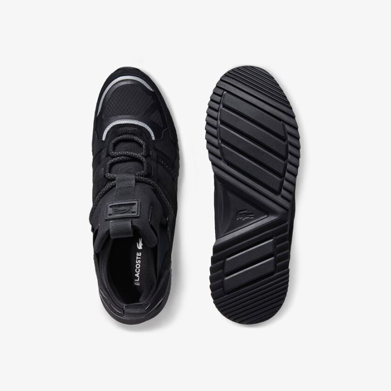 Lacoste Run Breaker Semsket Skinn Sneakers Svarte Svarte | t6TtdkFl