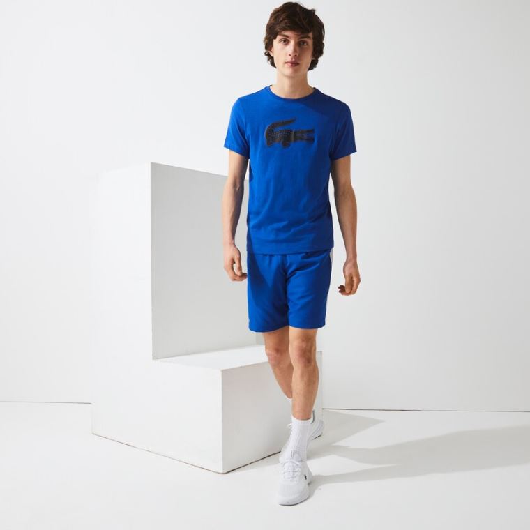 Lacoste SPORT 3D Print Crocodile Pustende Jersey T-shirt Blå Svarte | GfbCJLlp