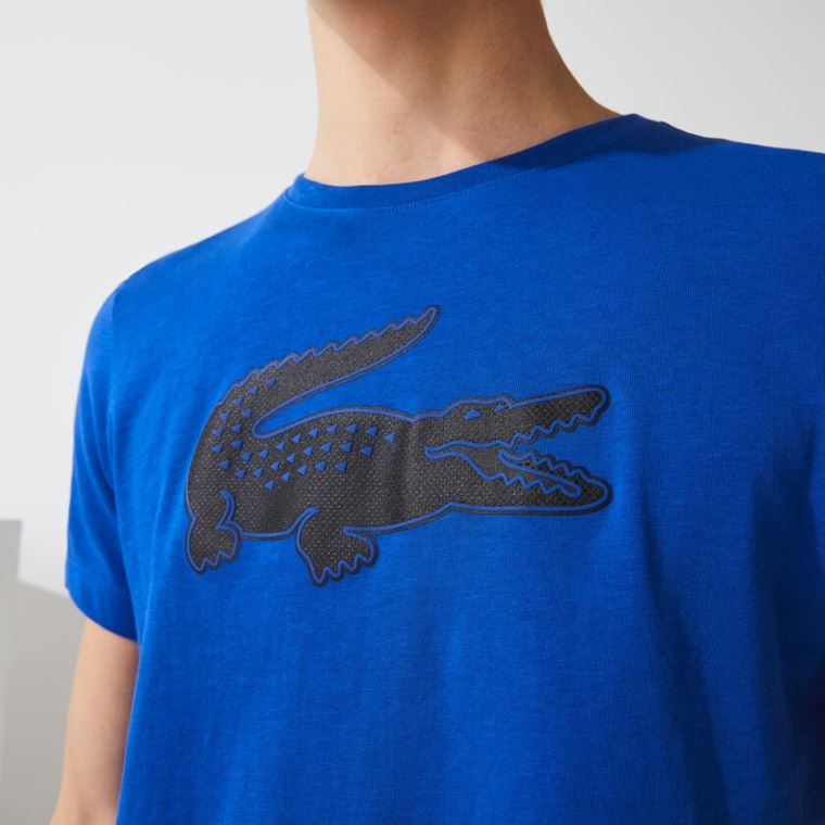 Lacoste SPORT 3D Print Crocodile Pustende Jersey T-shirt Blå Svarte | GfbCJLlp