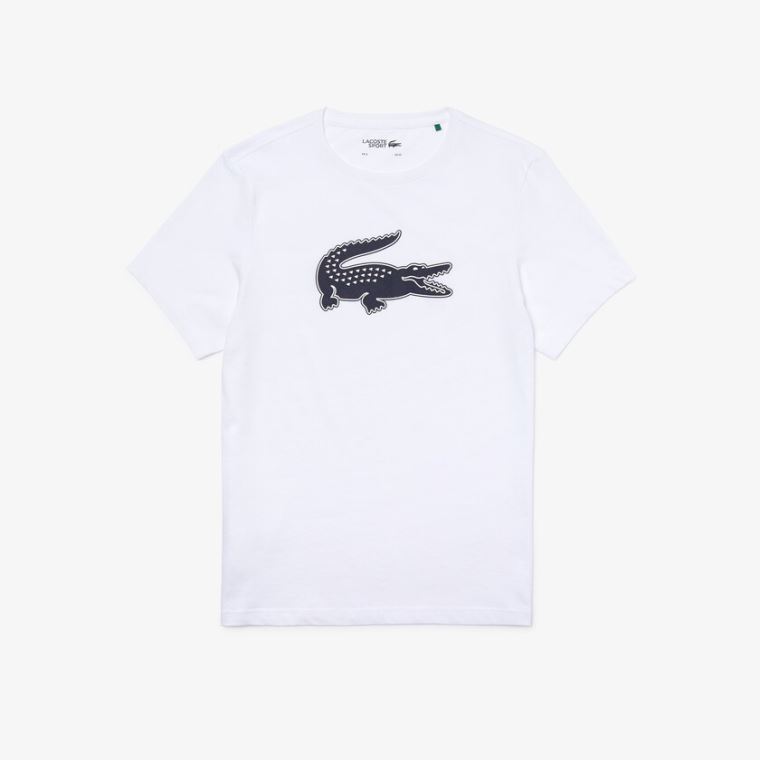 Lacoste SPORT 3D Print Crocodile Pustende Jersey T-shirt Hvite Marineblå Blå | wJJdbbZa