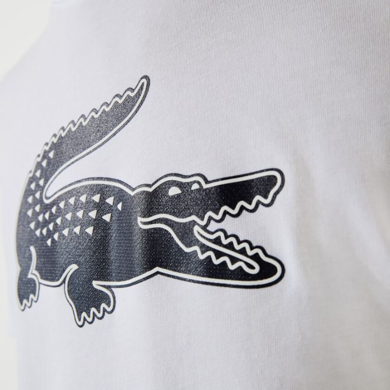 Lacoste SPORT 3D Print Crocodile Pustende Jersey T-shirt Hvite Marineblå Blå | wJJdbbZa