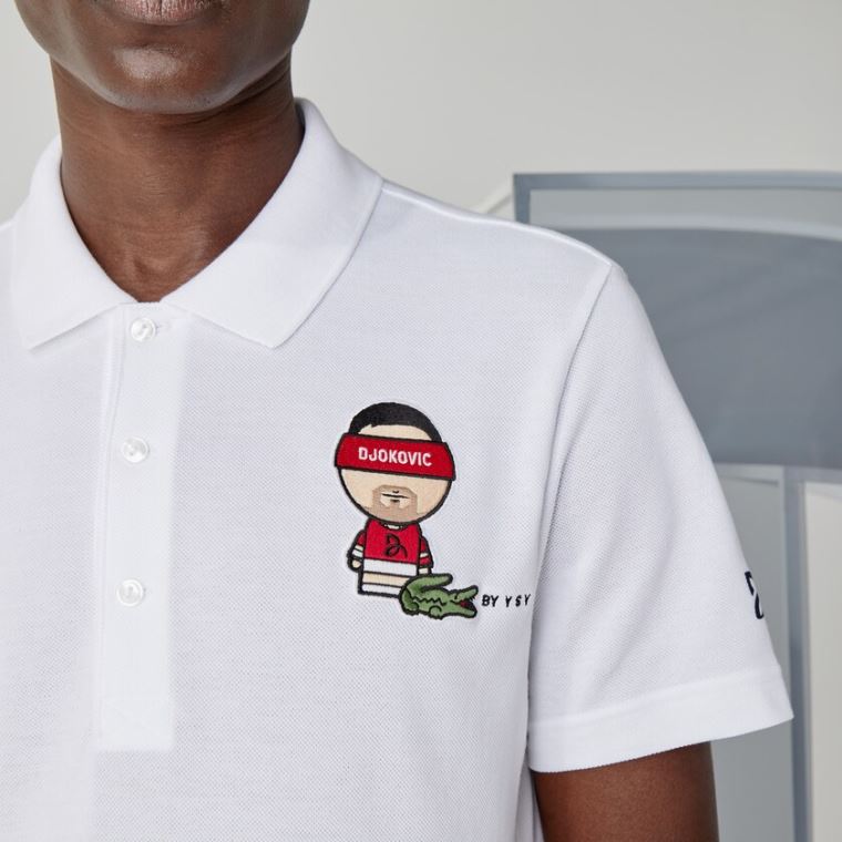 Lacoste SPORT Collab Youssef SY Bomull Piqué Polo Shirt Hvite Marineblå Blå | WLuZv28k