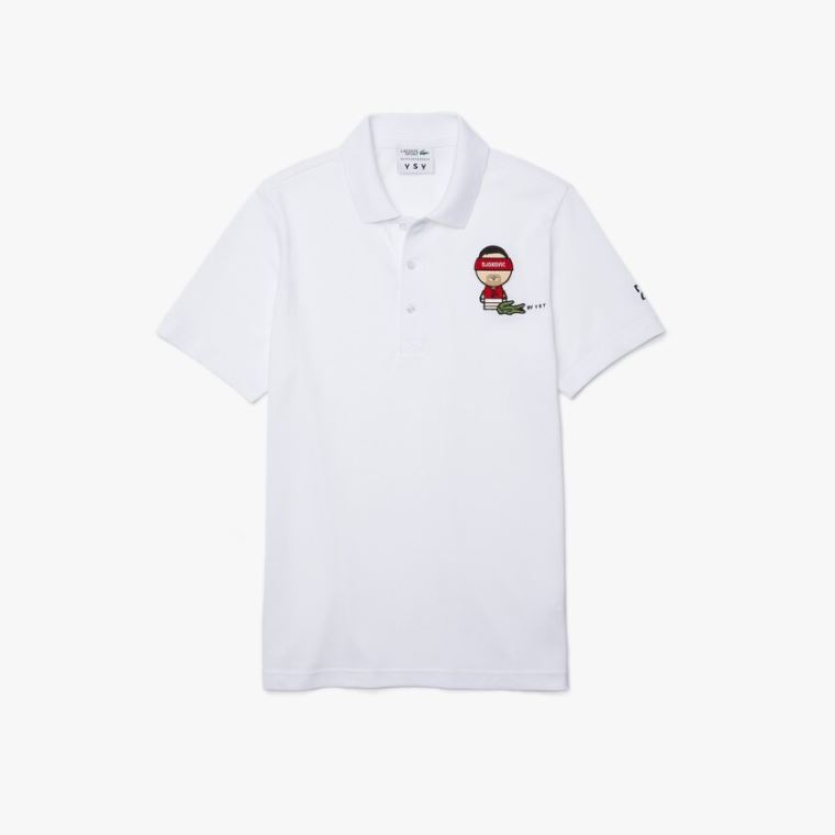 Lacoste SPORT Collab Youssef SY Bomull Piqué Polo Shirt Hvite Marineblå Blå | WLuZv28k