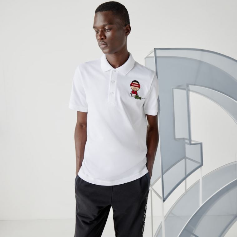 Lacoste SPORT Collab Youssef SY Bomull Piqué Polo Shirt Hvite Marineblå Blå | WLuZv28k