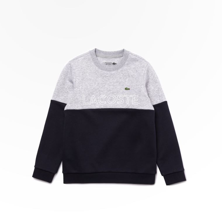 Lacoste SPORT Colorblock Fleece Sweatshirt Grå Marineblå Blå Hvite | O6z4W9Nw