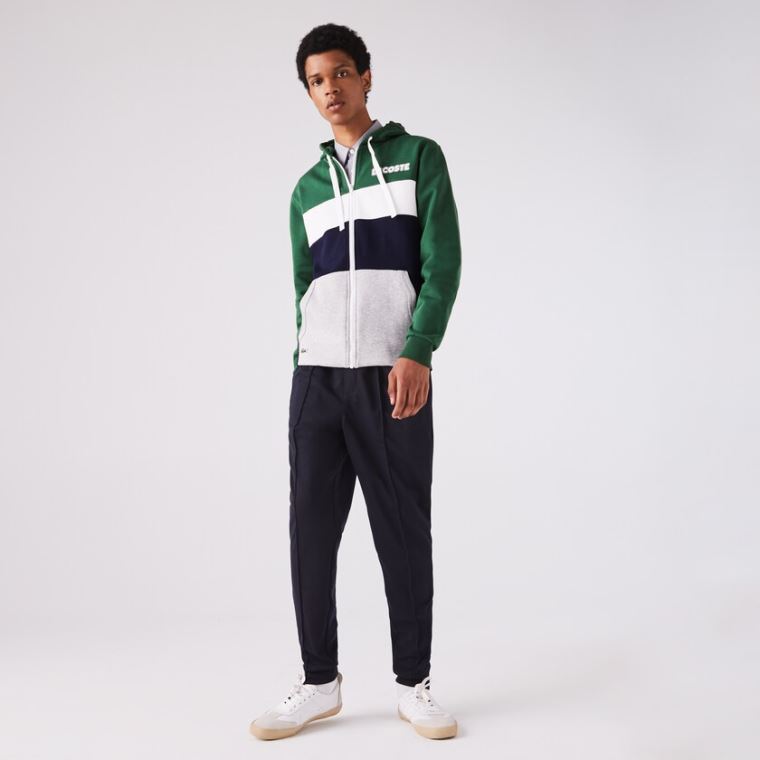 Lacoste SPORT Colourblock Fleece Zip Sweatshirt Grønn Marineblå Blå Grå Hvite | 3DyWmoTO