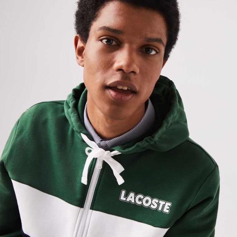 Lacoste SPORT Colourblock Fleece Zip Sweatshirt Grønn Marineblå Blå Grå Hvite | 3DyWmoTO