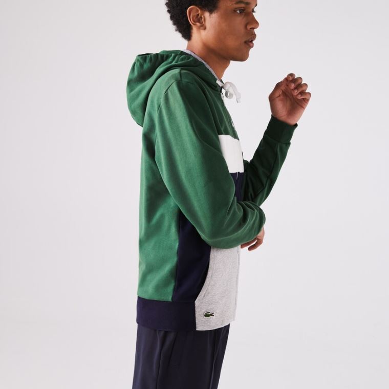 Lacoste SPORT Colourblock Fleece Zip Sweatshirt Grønn Marineblå Blå Grå Hvite | 3DyWmoTO