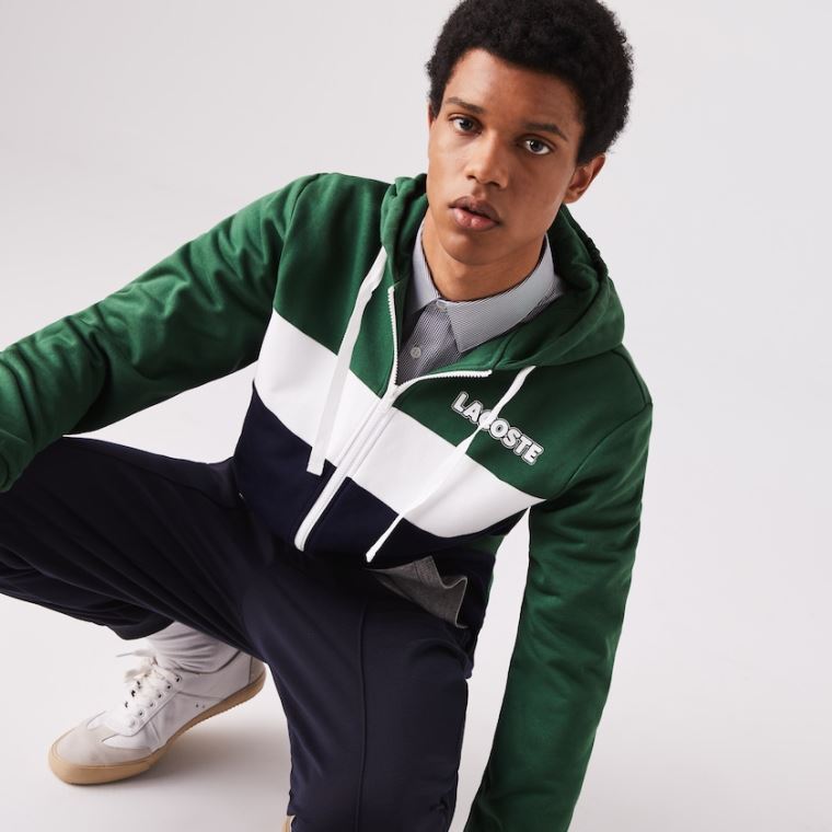 Lacoste SPORT Colourblock Fleece Zip Sweatshirt Grønn Marineblå Blå Grå Hvite | 3DyWmoTO