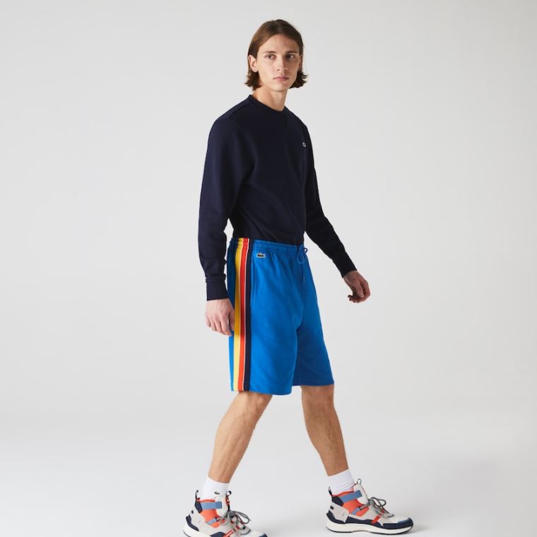 Lacoste SPORT Contrast Band Fleece Shorts Blå Gul Rød Marineblå Blå Hvite | inyhM6X7