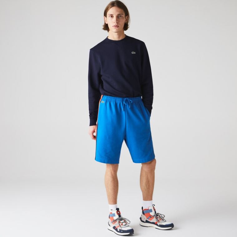 Lacoste SPORT Contrast Band Fleece Shorts Blå Gul Rød Marineblå Blå Hvite | inyhM6X7