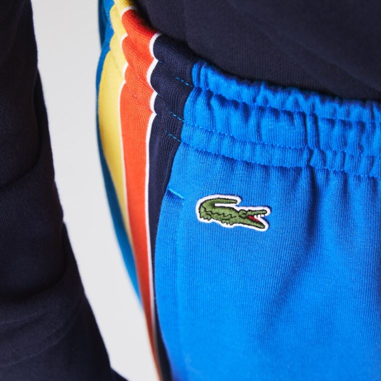 Lacoste SPORT Contrast Band Fleece Shorts Blå Gul Rød Marineblå Blå Hvite | inyhM6X7