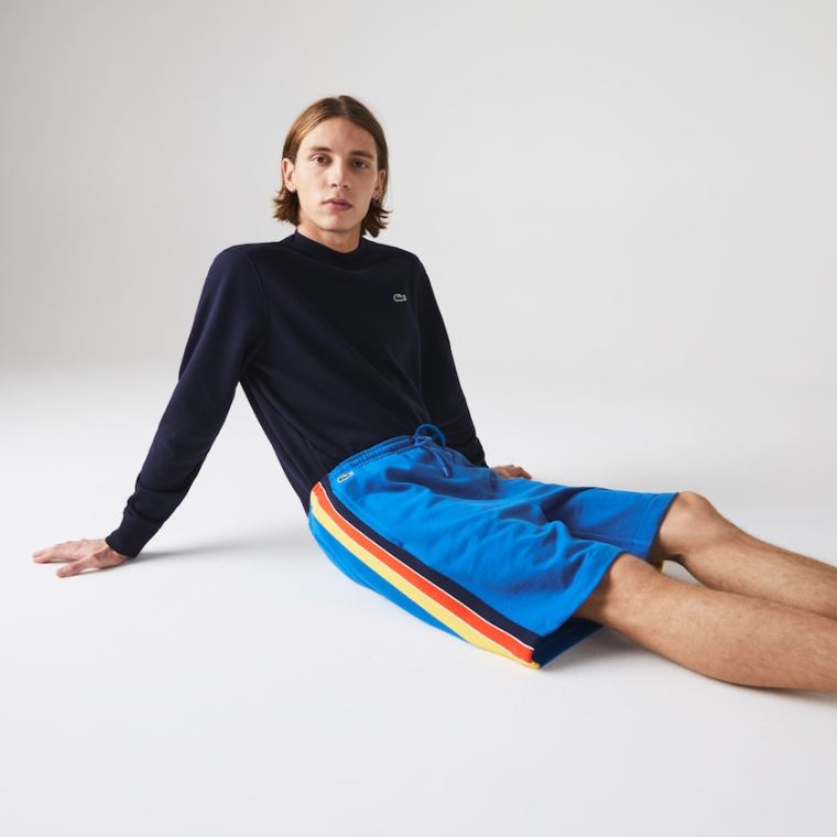 Lacoste SPORT Contrast Band Fleece Shorts Blå Gul Rød Marineblå Blå Hvite | inyhM6X7