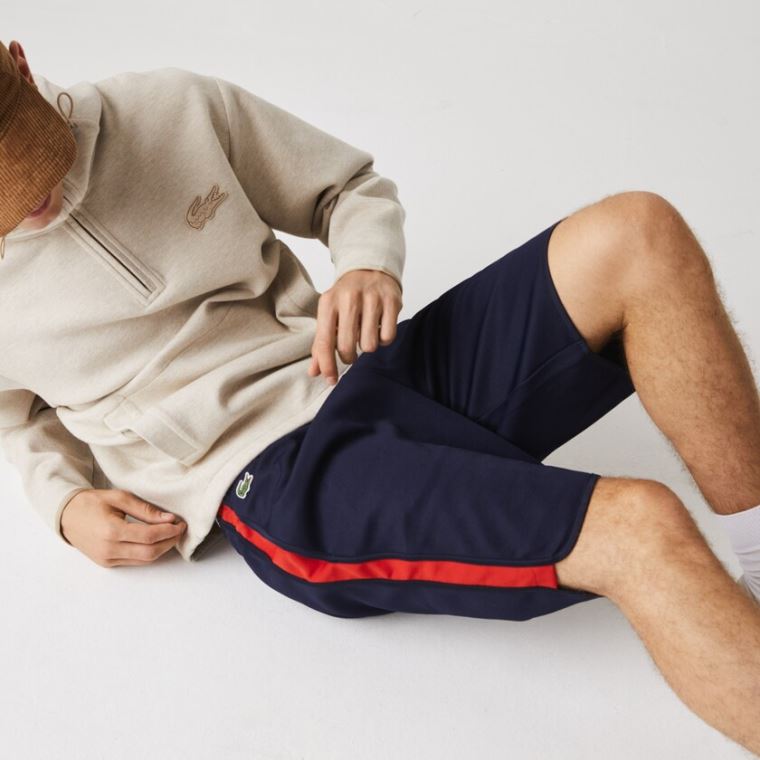 Lacoste SPORT Contrast Bands Bomull Blend Shorts Marineblå Blå Rød | wjhoLmx2