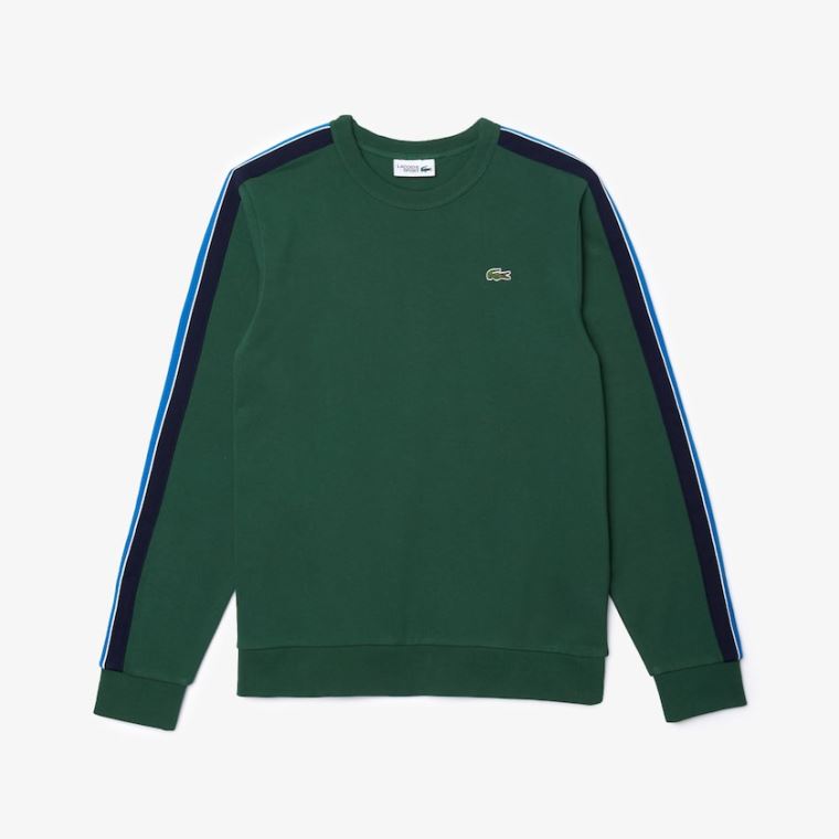 Lacoste SPORT Contrast Bands Fleece Sweatshirt Grønn Grå Blå Marineblå Blå Hvite | Vp3bQhD9