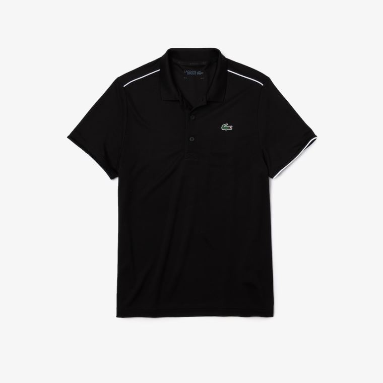 Lacoste SPORT Contrast Piping Pustende Piqué Polo Shirt Svarte Hvite | Iougx2Gi