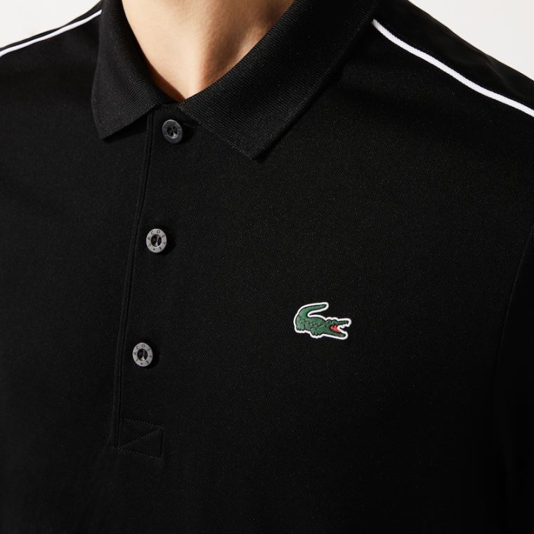 Lacoste SPORT Contrast Piping Pustende Piqué Polo Shirt Svarte Hvite | Iougx2Gi