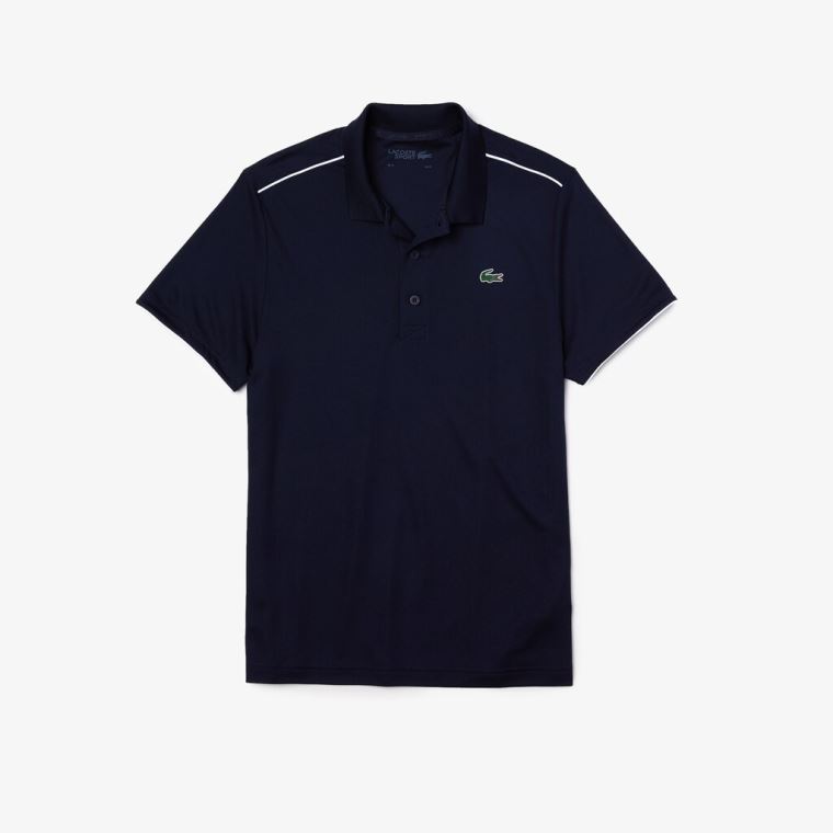 Lacoste SPORT Contrast Piping Pustende Piqué Polo Shirt Marineblå Blå Hvite | yB7EpuQP